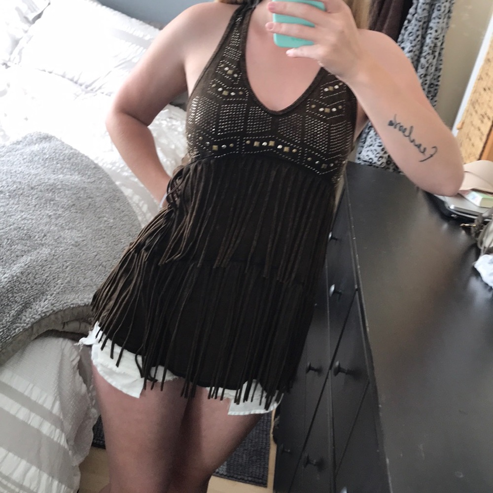 T Party fashion jeweled and fringe tank top